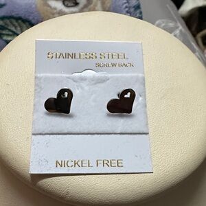 Heart Cutout Stainless Steel Stud Earrings - Silver